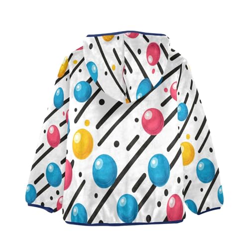 Colorful Balls on Stripes Toddler Fleece Jacket Girl Boys Hooded Fleece Jacket Coat Warm Outwear Zip-up 3-10T2