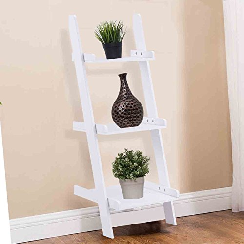 Safeplus Three-Layer Rack Wooden Shelf Home E1 Mdf 3-Shelf Ladder Bookcase, White #TOP4