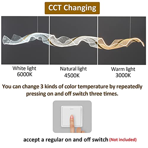Pendant light wave led 36W pour table à manger et bureau, lustre suspendu moderne à 3 modes - 6