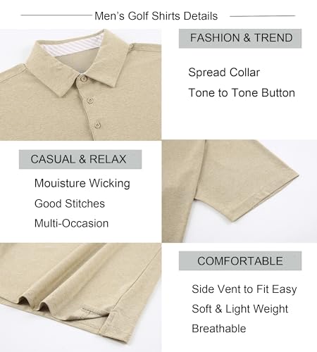 Alex Vando Mens Golf Shirt Moisture Wicking Quick-Dry Short Sleeve Casual Polo Shirts for Men