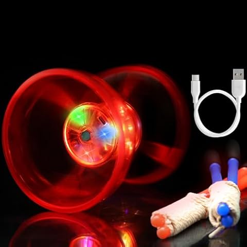 Rechargeable LED Diabolo Toy Set - Lightweight, Durable, with Vibrant Light Effects - Perfect for Beginners and Performers - Complete Kit with Sticks and Spare Strings (Red) Cover