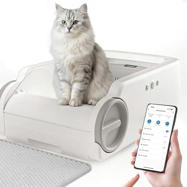 Aculya Life Selbstreinigendes Katzenklo, offene automatische Katzentoilette – Selbstreinigender Roboter für große Katzen, mit Sicherheitssensoren