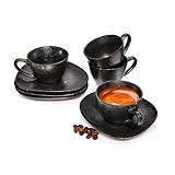 SÄNGER | Espressotassen Set Tombey mit Untertassen, 8-teiliges Espressotassen Set aus Steingut, Modernes Design