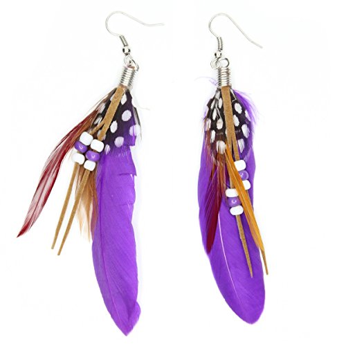 Nature Feather Earring Cute Handmade Goose Feather Super Light Boho Dangle Earrings for Women Girls Valentine's day Mother's day Gift