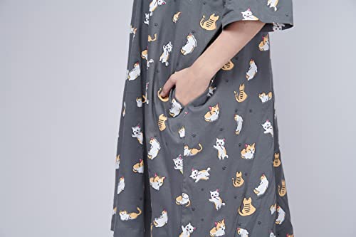 Image of LAMA STORE Women's Printed Oversized T-Shirt Dress, Cotton, 3 /4 Sleeve Length, Casual Loose Fit, Comfort Wear Extra Comfy Oversized Printed Pocket T-Shirt Dress