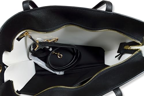 Image of Tory Burch Womens Emerson Leather Women's Small Tote Handbag Purse, (Black)