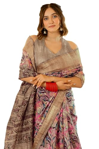 Image of MIRCHI FASHION Women Saree Cotton Blend Kalamkari Printed | Comfortable Office and Regular Daily Use Sari with Unstitched Blouse Piece