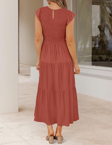 Image of ZESICA Women's 2026 Summer Casual Flutter Short Sleeve Smocked Midi Dress