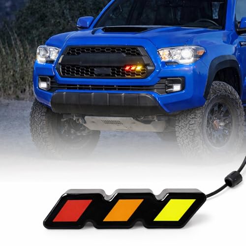 Image of Tri-Color LED Front Grille Accent Light, Universal Illuminated Grille Badge Emblem for Pickup Trucks & SUVs, Fits Mesh or Slotted Grille, Compatible with F-150, Tacoma, Tundra, 4Runner, Acc Powered