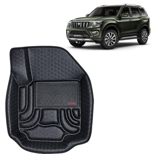 Image of OTO2EYE Car Floor Mat 4.5D Compatible for Mahindra Scorpio N (Manual Transmission) (2022 Onwards) All Model, 100% Waterproof Tray Shape, Set of 4 Pieces, PVC Foot Mats, Washable, 1 Year Warranty