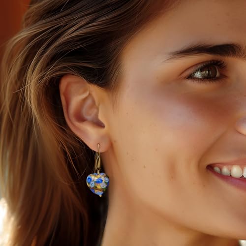 Image of Ross-Simons Italian Murano Glass Heart Drop Earrings in 18kt Gold Over Sterling