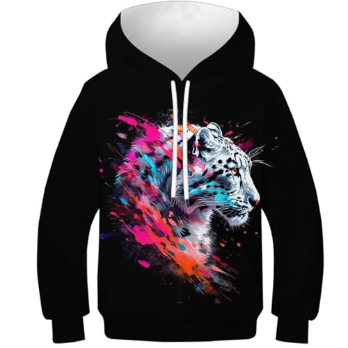 Hoodie poches à cordon et motif tigre multicolore au style tridimensionnel unique