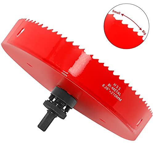 Image of Luomorgo 210mm /8 1 /4 inch Hole Saw with Arbor | 1 1 /4 inch Cutting Depth, HSS Bi-Metal, For Wood Cornhole Boards Plastic Drywall & Metal Sheet