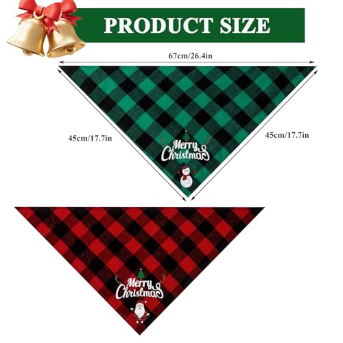 Weihnachten Halstuch Hund, 2 Stück Weihnachten Haustier Bandanas, Klassisches Kariertes Hundehalstuch Weihnachten, Haustier Bandana Schal Dreieck Lätzchen für Große Mittelgroße Kleine Hunde Katzen