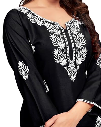 Image of Women's Rayon Chikankari Embroidered Short Kurti | Lucknowi Work Kurta