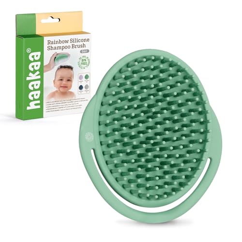 Image of haakaa Silicone Shampoo Brush - Cradle Cap Brush Comb - Baby Hair Scrubber - Baby Bath Essentials - 1pk-Pea Green