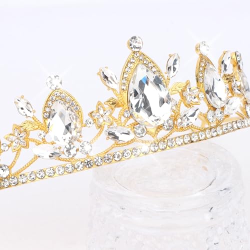Image of Gold Crown, Crystal Tiaras and Crowns for Women Green Queen Crown Gold Tiara for Girls Bridal Wedding Prom Quinceanera Party