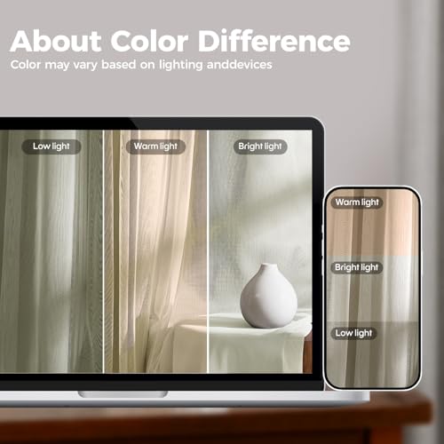 Image of 100% Blackout Curtains for Bedroom, Double Layer Beige Curtains, Black Out Curtain 108 inch long With Sheer Overlay for Living Room, Room Darkening Window Drapes with Grommet, 52 inchW x 108 inchL