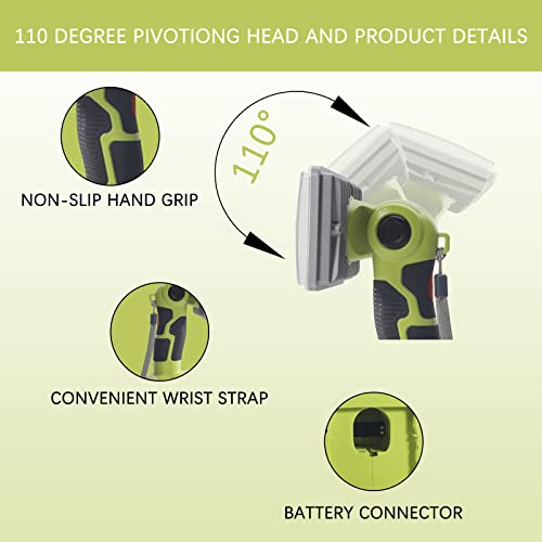 YEX-BUR Cordless LED Work Light for Ryobi 18v ONE + Li-ion NiCd NiMh Batteries P108, 18W 2000LM Power LED Spotlight Handheld Flashlight Portable Jobsite Light for Outdoor - Image 5