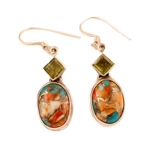 Boucles d'oreilles en péridot naturel et turquoise cuivrée ovale LK_RDG_00278
