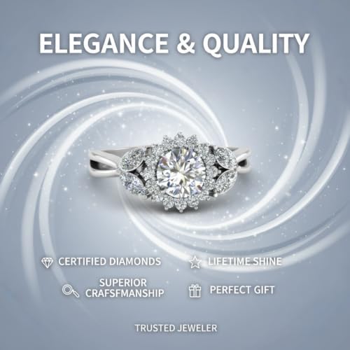 Image of 55Carat Choose Your Gemstone Flower Halo Split Shank Diamond CZ Ring Sterling Silver Round Shape Halo Engagement Rings Everyday Jewelry Wedding Jewelry Handmade Gifts for Wife US Size 4 to 12