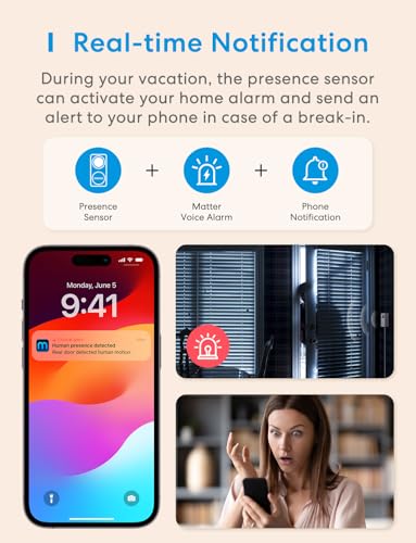 meross Matter Human Presence Sensor, 3-in-1 PIR & Light & mmWave Radar Motion Sensor, AI Motion Detector for Matter Smart Home Automation, Supports HomeKit, Alexa, Google, Home Assistant, 2.4GHz Wi-Fi - Image 6