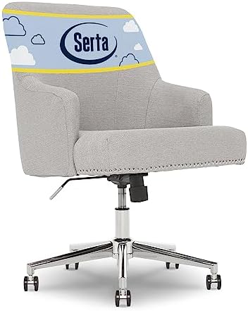 Serta Leighton Home Office Chair with Memory Foam, Height-Adjustable Desk Accent Chair with Chrome-Finished Stainless-Steel Base, Twill Fabric, Light Gray