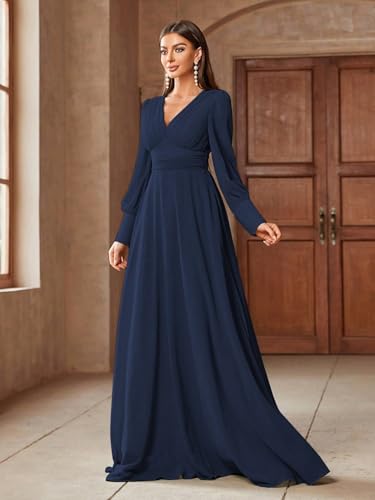 Image of TOLEEN Summer Casual Dresses for Women 2024 Spring Fashion Boho V Neck Long Sleeve Ruffle Floral Print Elegant Maxi Dress