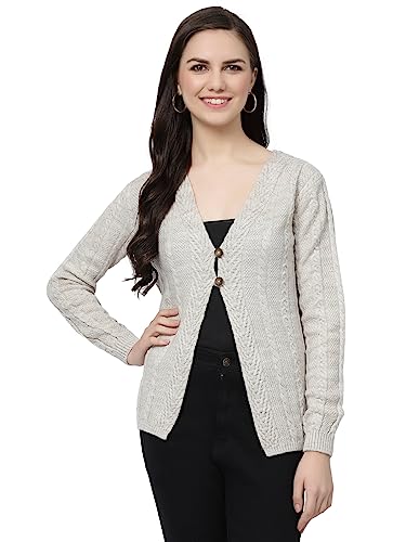 Image of Kalt Women Cardigan Sweater for Winter Woolen Acrylic Full Sleeves V-Neck Cable Design Cardigan Sweater for Women Winter Stylish