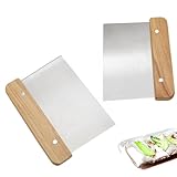2 Stück Edelstahl-Grillschaber Tigeschaber mit Holzgriff und lebensmittelechter Edelstahlklinge ideal als Teigschneider für Brot und Pizzateig, Mehrzweck-Küchenutensilien für flache Grillplatte