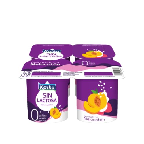 (6 packs) de 4x125g. KAIKU Yogur desnatado 0% materia grasa, sin lactosa ni azúcares añadidos Sabores Varios (MELOCOTON)