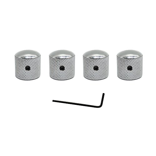 4pcs Electric Guitar Knobs, Bass Knobs, Dome Knob Volume Tone, Metal Volume Tone, Guitar Speed Control Knobs for Electric Guitar and Bass, Screw Type (Silver)