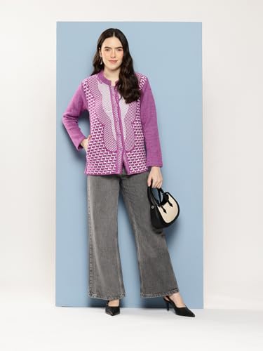 Image of Aarika Womens Winter Wear Green Colour Zig Zag Woolen Cardigan