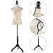 Female Mannequin Torso with Stand, Height Adjustable from 52'' to 67'' Dress Form with Tripod Base, for Dress Jewelry, Display, Beige Printing