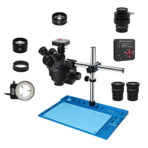 顕微鏡キット 3.5X-90X 電話 PCB はんだ付け修理用のカメラ Len LED ライトを備えた同時焦点三眼実体顕微鏡 生物学的ラボ産業用 顕微鏡レンズアダプター(38MP CTV 0.5x lens)