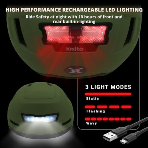 Image of XNITO Bike Helmet with LED Lights - Urban Bicycle Helmet for Adults, Men & Women - CPSC & NTA-8776 Dual Certified - Class 3 E-Bikes, Scooters, Onewheel, Commuter, Mountain