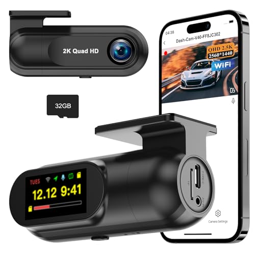 Dash Cam Front with 32G SD Card, CHORTAU 2K FHD Car Driving Recorder 1.47'' IPS Screen 170°Wide Angle Camera for Cars with APP, Night Vision,24H Parking Mode, Loop Recording, Motion Detection