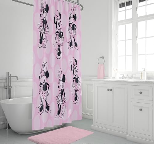 Image of Jay Franco Disney Minnie Mouse Fabric Shower Curtain - Kids Blush Pink Bathroom Decor