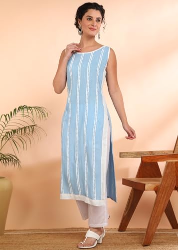 Image of Maaesa Women Striped Rayon Straight Kurta