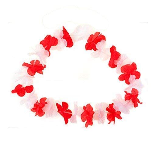 TopTen Collier hawaïen, Collier de Fleurs Malte 45 cm diamètre, Blanc/Rouge, 100cm Long, Coupe du Monde, Football, Produits pour Les Fans