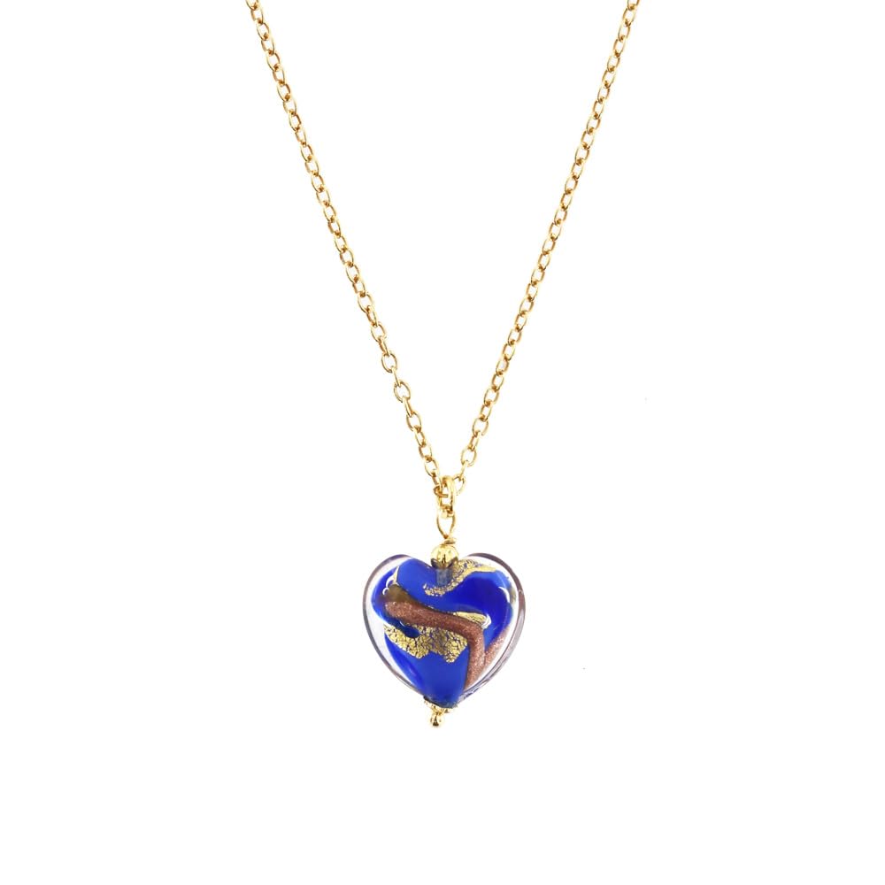 Venetiaurum - Catenina con Cuore Blu 12mm in Vetro Originale di Murano e Argento 925 - Gioiello made in Italy certificato