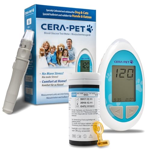 Cera-Pet Blutzuckermessgerät Set für Hunde und Katzen Vorteilspack + 50 Blutzuckerteststreifen + 50 Lanzetten