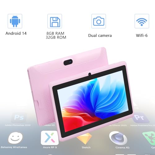 Image of Tablet with Case 7 inch Tablet Android 14, 8GB RAM (5GB Expandable) 32GB ROM 7 inch Tabletas Supports 1TB MicroSD, Long Battery Dual Camera Tableta 5G WiFi-6 Android tablets with Tablets Protective Cover
