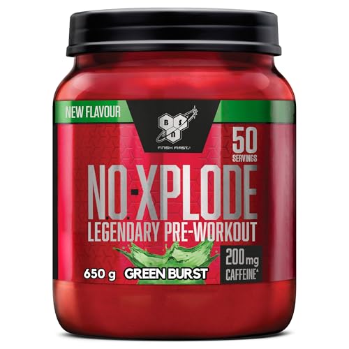 BSN Nutrition N.O.-Xplode, Integratore Alimentare in Polvere Pre-Allenamento, Supporto per Energia e Concentrazione con Caffeina, Aminoacidi, Vitamina C e Zinco, Gusto Green Burst, 50 Porzioni, 650 g