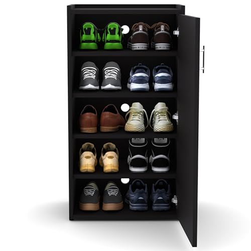 Image of FURNIFLIX Footsy Engineered Wood Vertical Shoe Rack - Royal Black Finish