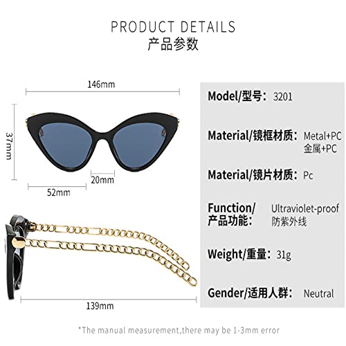 Lunettes de soleil œil de chat haut de gamme à chaîne et monture concave chic