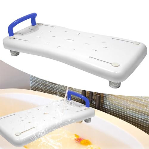 Suusolny Asiento de bañera para personas mayores, 70 x 31 cm, tabla de asiento ajustable de 41 a 63 cm, tabla de asiento para bañera, tabla de ducha, jabonera y mango ergonómico, hasta 150 kg, mango