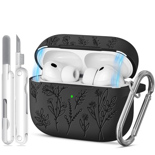 Image of for Airpods Pro 3 Case with Magnetic Lid, Flower Engraved Cases for Apple AirPods Pro 3rd Generation 2025, Soft Silicone Cover for Women Girly with Cleaner & Keychain, Shockproof