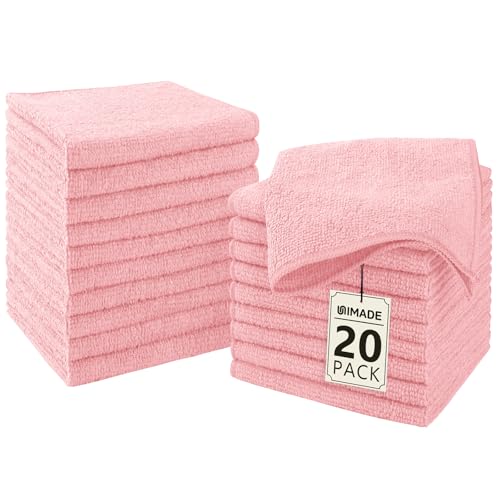 Image of UNIMADE Washcloths - 20 Pack - Face Towels (12 inch x 12 inch), Highly Soft Wash Cloths and Hand Towels, Fast Drying Multi-Purpose Microfiber Cleansing Cloths for Bathroom, Hotel, Spa, and Salon - Pink