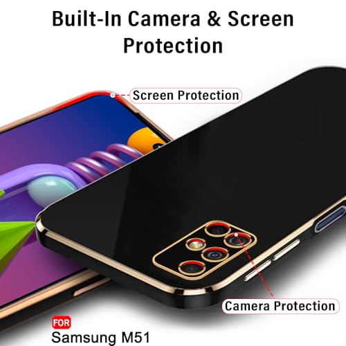 Image of TheGiftKart Luxurious Golden-Plated Back Cover Case for Samsung Galaxy M51 | Raised Lips for Camera & Screen Protection | Shockproof Design | Stylish Case for Samsung Galaxy M51 (TPU, Black)